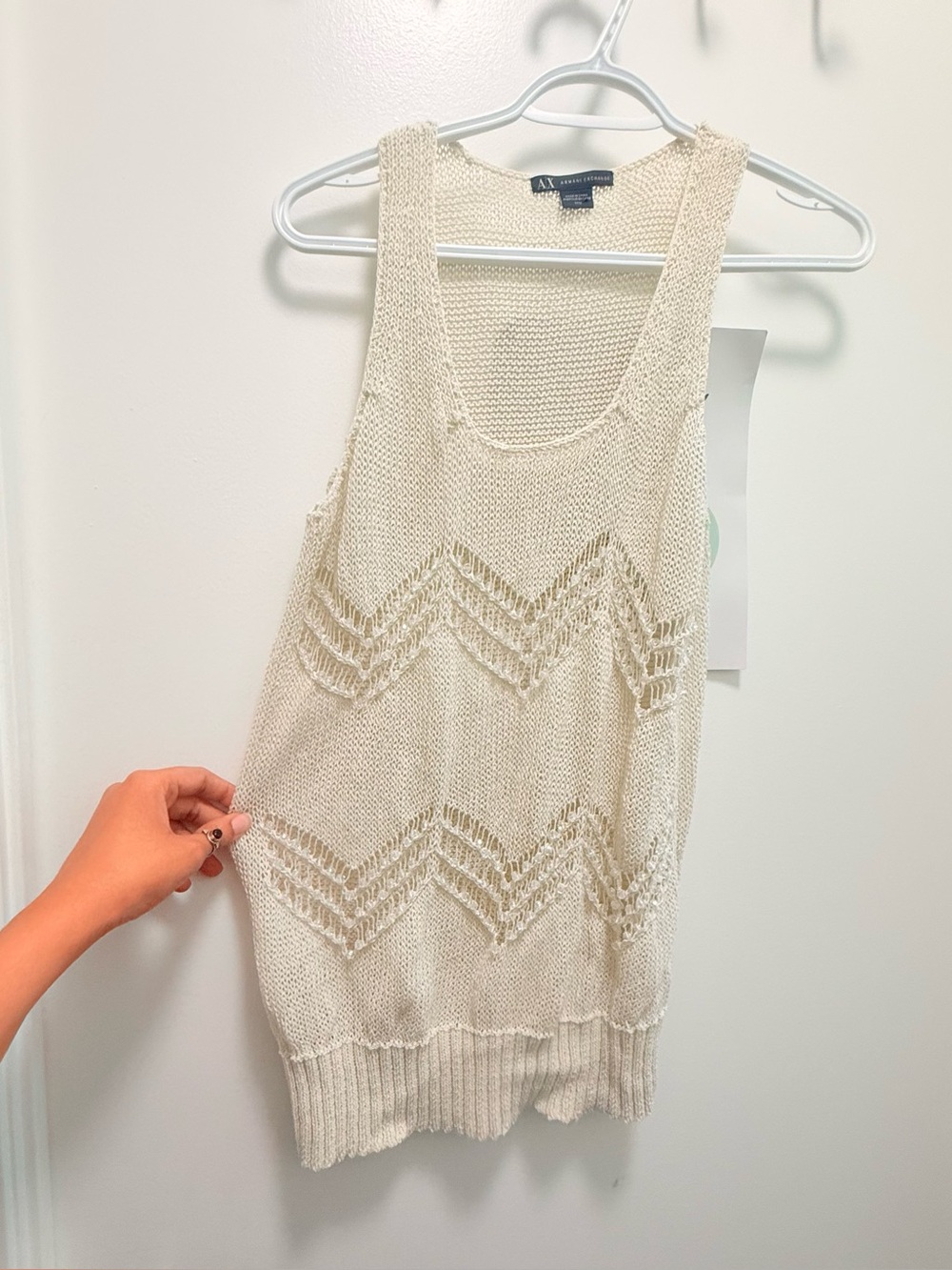 A|X Armani Exchange Cream Open-Knit Beaded Cardigan Tank